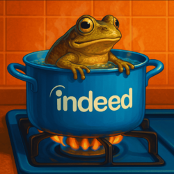 A Frog Slowly Coming to a Boil in the Indeed branded pot